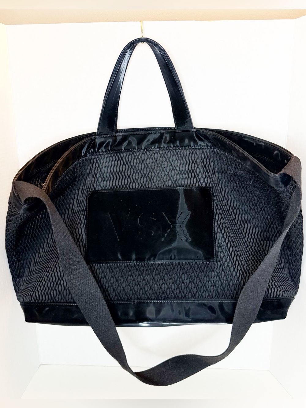 VSX Black Mesh & Patent Trim Duffel Bag